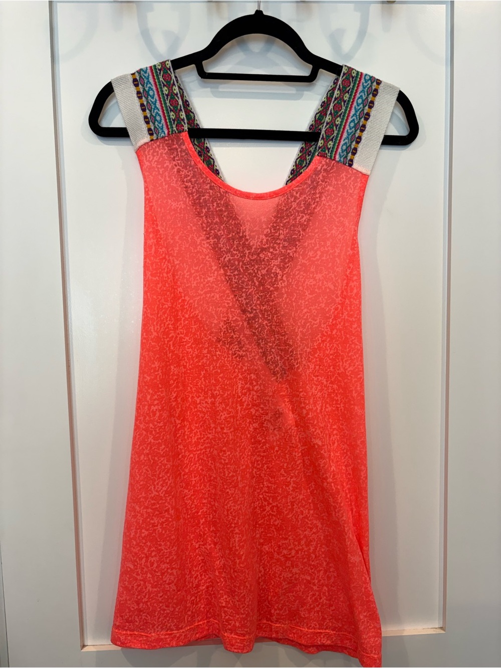 Pitusa Neon Coral Cover Up Dress with Patterned Webbing Straps